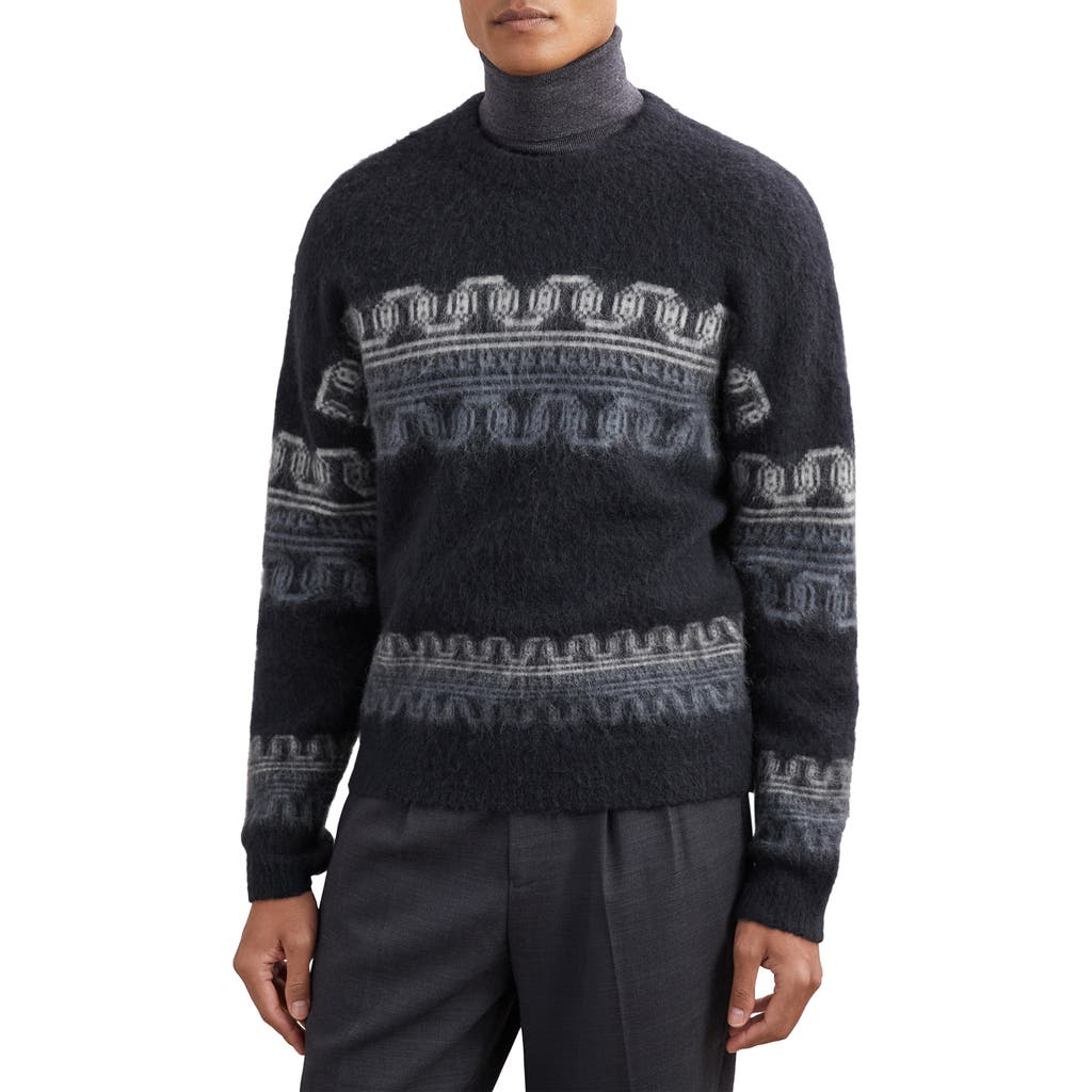 Reiss Mens Navy Lennox Fairisle Stretch Wool And Alpaca-blend Jumper In Black
