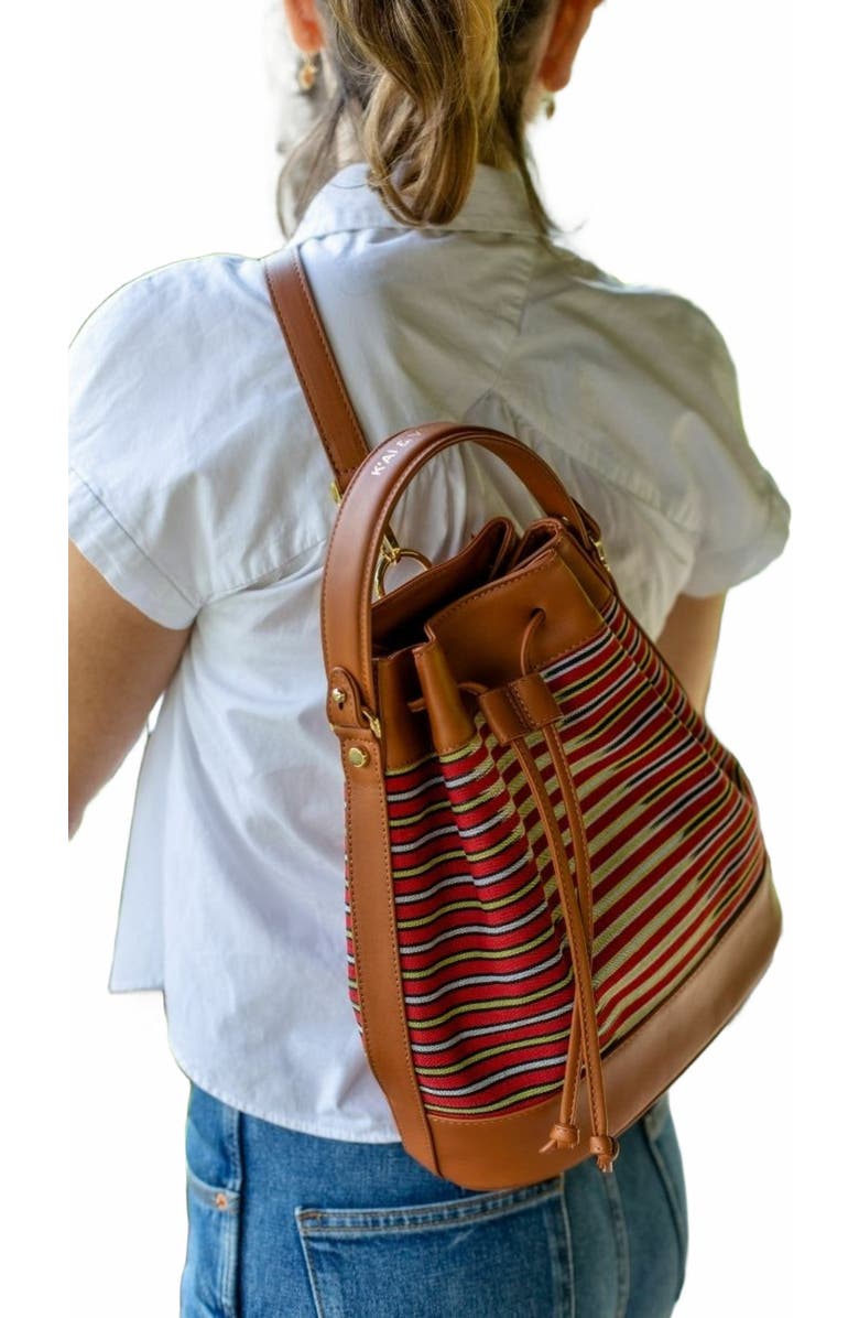K'ai & Vrosi Leather & Striped Fabric Pattern Convertible Bag, Alternate, color, Brown