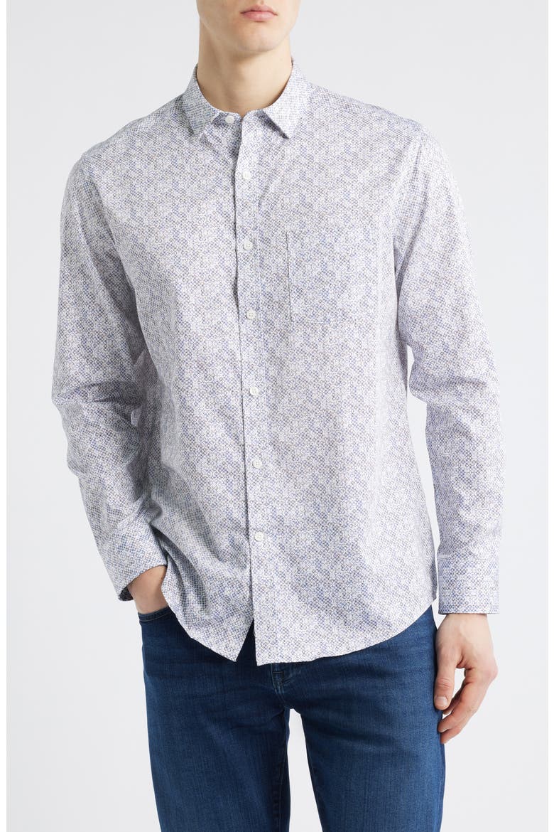 Circle Grid Print Button Down Shirt, Main, color, BLUE/TAN