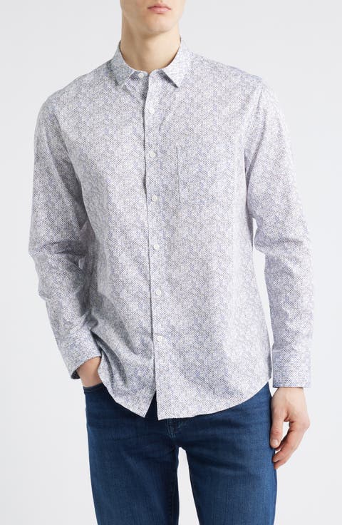 Circle Grid Print Button Down Shirt