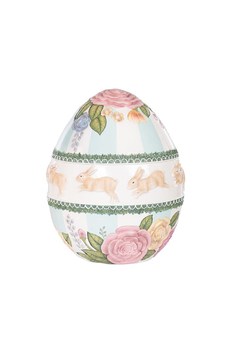 Large Vintage Spring Floral Easter Egg with Stripes Figurine, Main, color, Pink