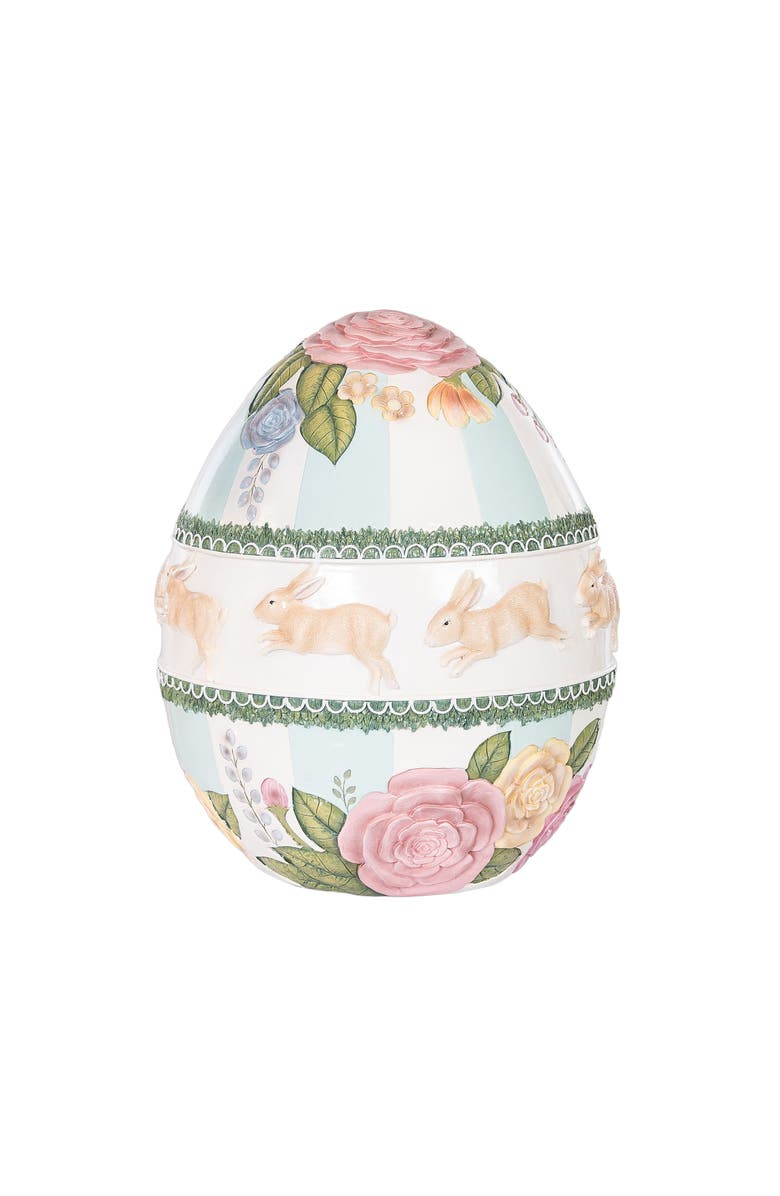 Gallerie II Large Vintage Spring Floral Easter Egg with Stripes Figurine, Main, color, Pink