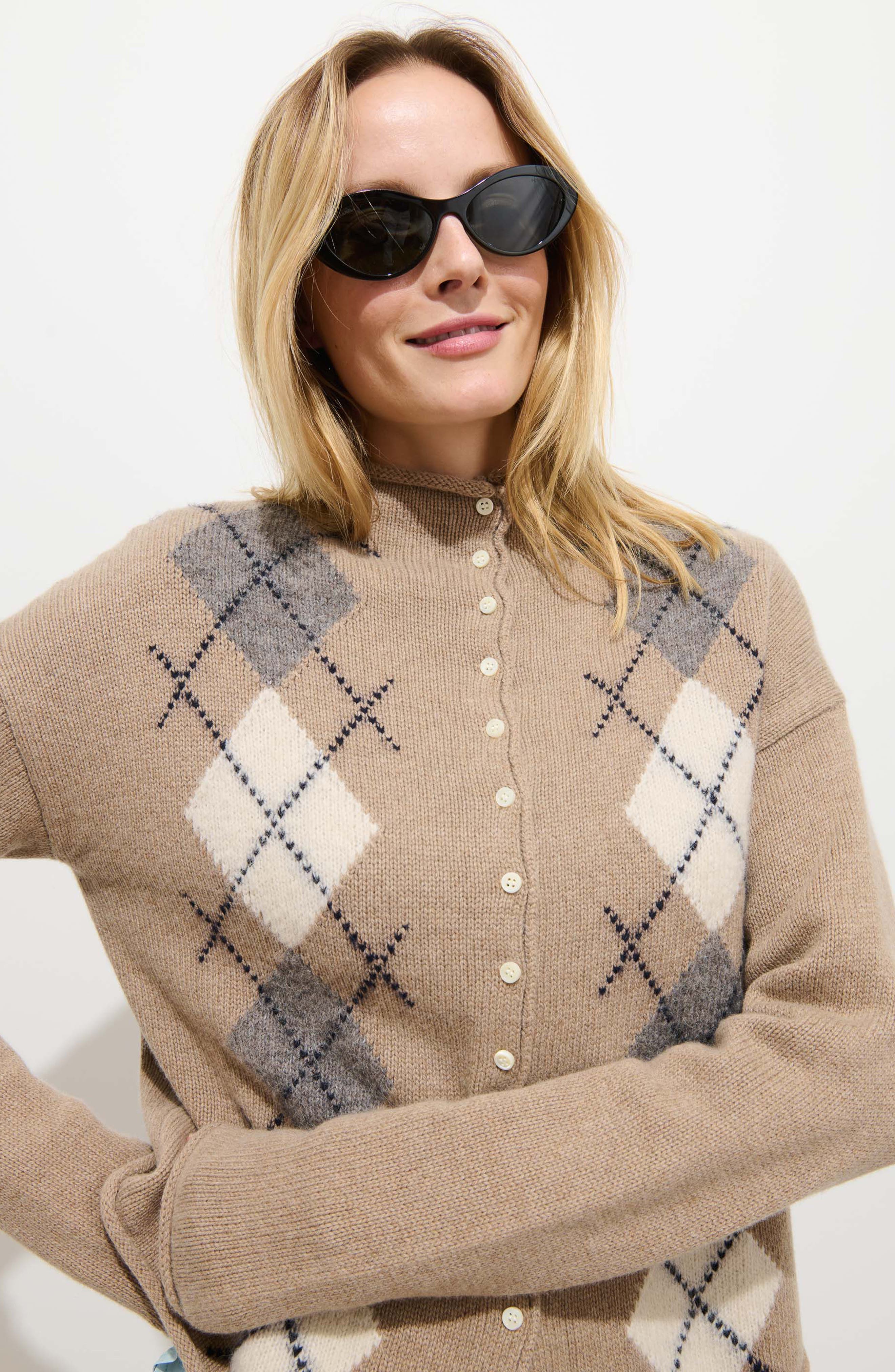 Taylor Argyle Wool Blend Cardigan - image 2