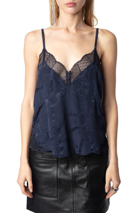 Zadig & Voltaire Christy Floral Jacquard Faded Chains Silk Camisole- Mastic
