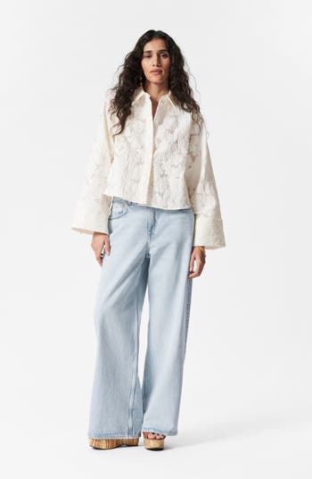 Cotton Blend Jacquard Button-Up Shirt