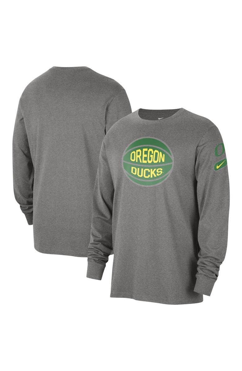 Nike Men's Nike Heather Gray Oregon Ducks Fast Break Long Sleeve T-Shirt, Main, color, Heather Gray