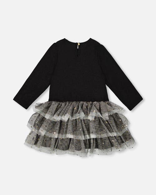 Deux Par Deux Glittering Mesh Skirt Party Dress In Black