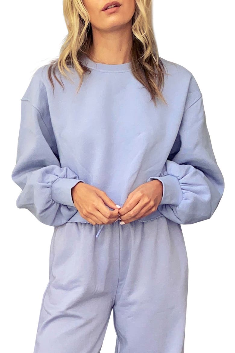 Puff Sleeve Crop Sweatshirt, Main, color, BLUE