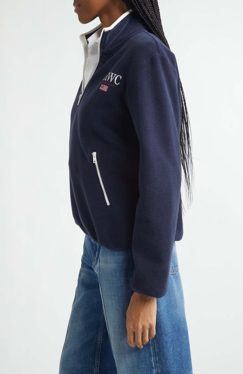 Sporty & Rich Nautical Embroidered Polar Fleece Half Zip Sweatshirt, Alternate, color, Dark Navy