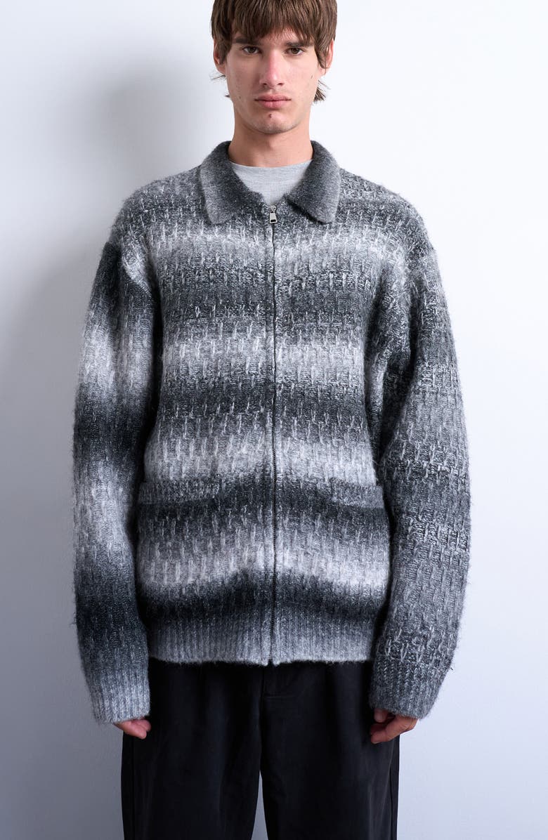 Topman Zip Front Cardigan, Main, color, Grey