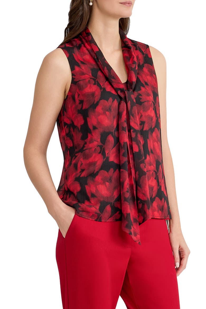 Tie Neck Sleeveless Metallic Chiffon Top, Alternate, color, FIRE RED MULTI