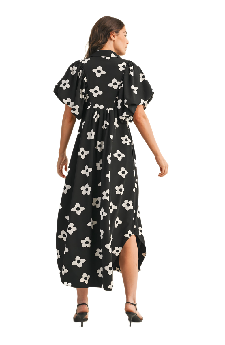 Knit and Lounge Puff Sleeve Bold Floral Maxi Dress, Alternate, color, Black / White Floral
