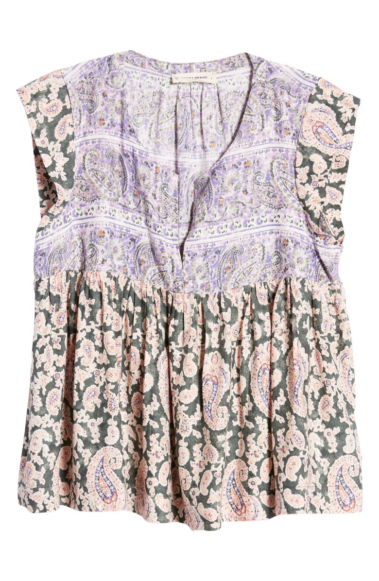 Lucky Brand Mix Print Flutter Sleeve Cotton Blend Top, Alternate, color,