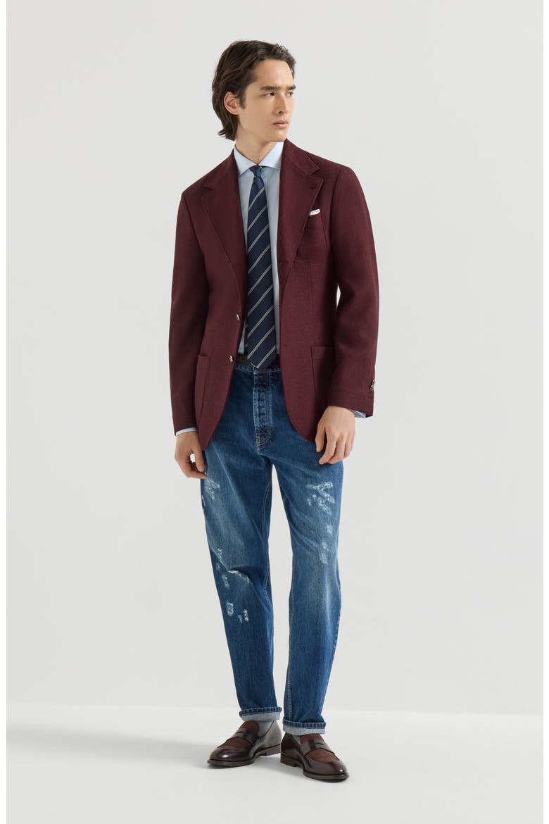 Cashmere Panama deconstructed blazer with patch pockets and metal buttons, Alternate, color, Burgundy