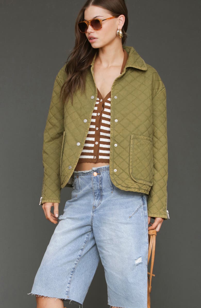 Avec Les Filles Diamond Quilted Cotton Jacket, Alternate, color, Jungle