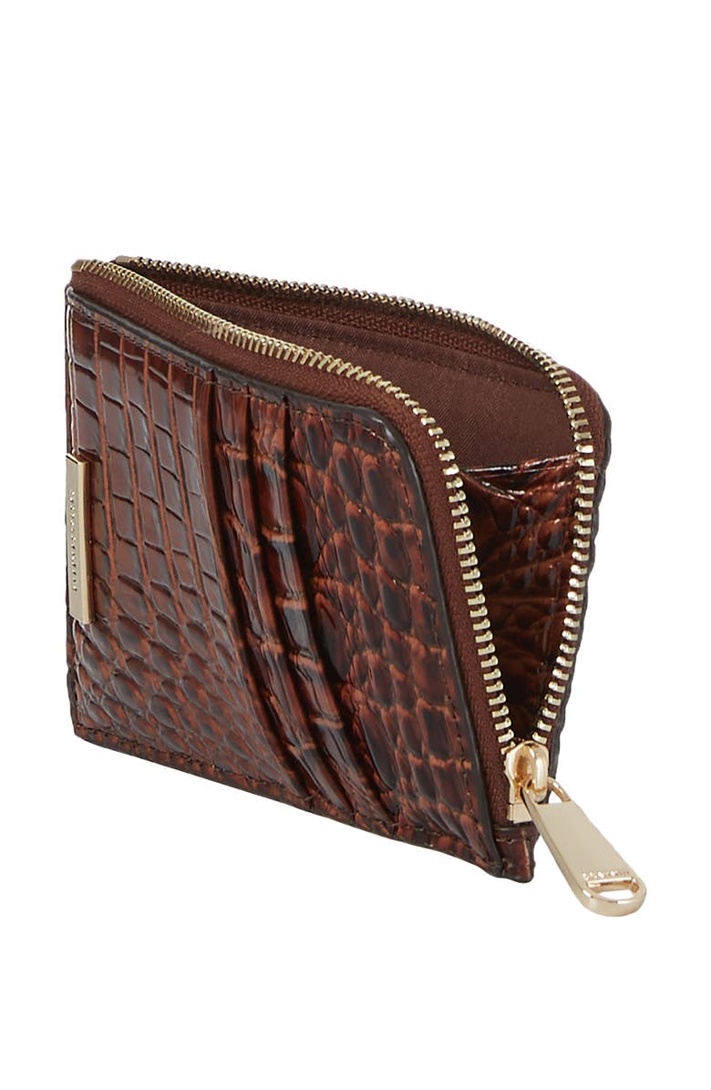 Brahmin Lennon Croc Embossed Leather Card Case, Alternate, color, Pecan