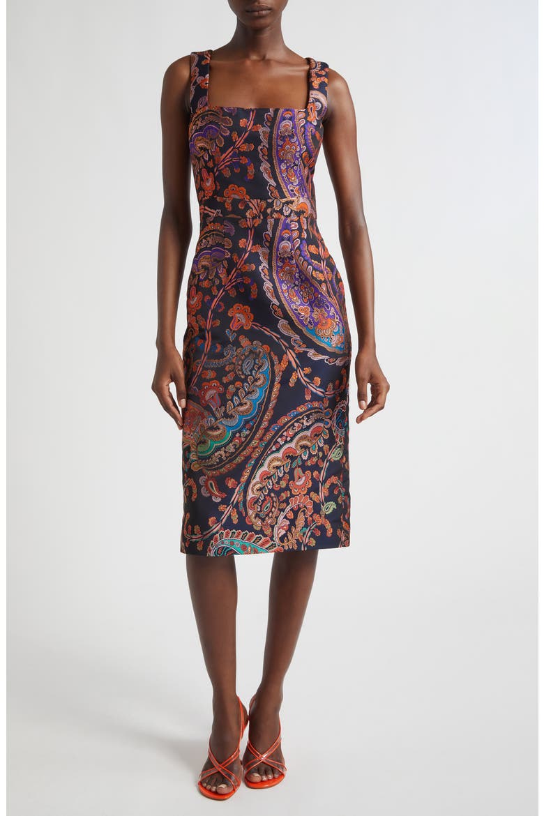 Paisley Jacquard Sleeveless Sheath Dress, Main, color, MULTICOLOR BLUE BASE