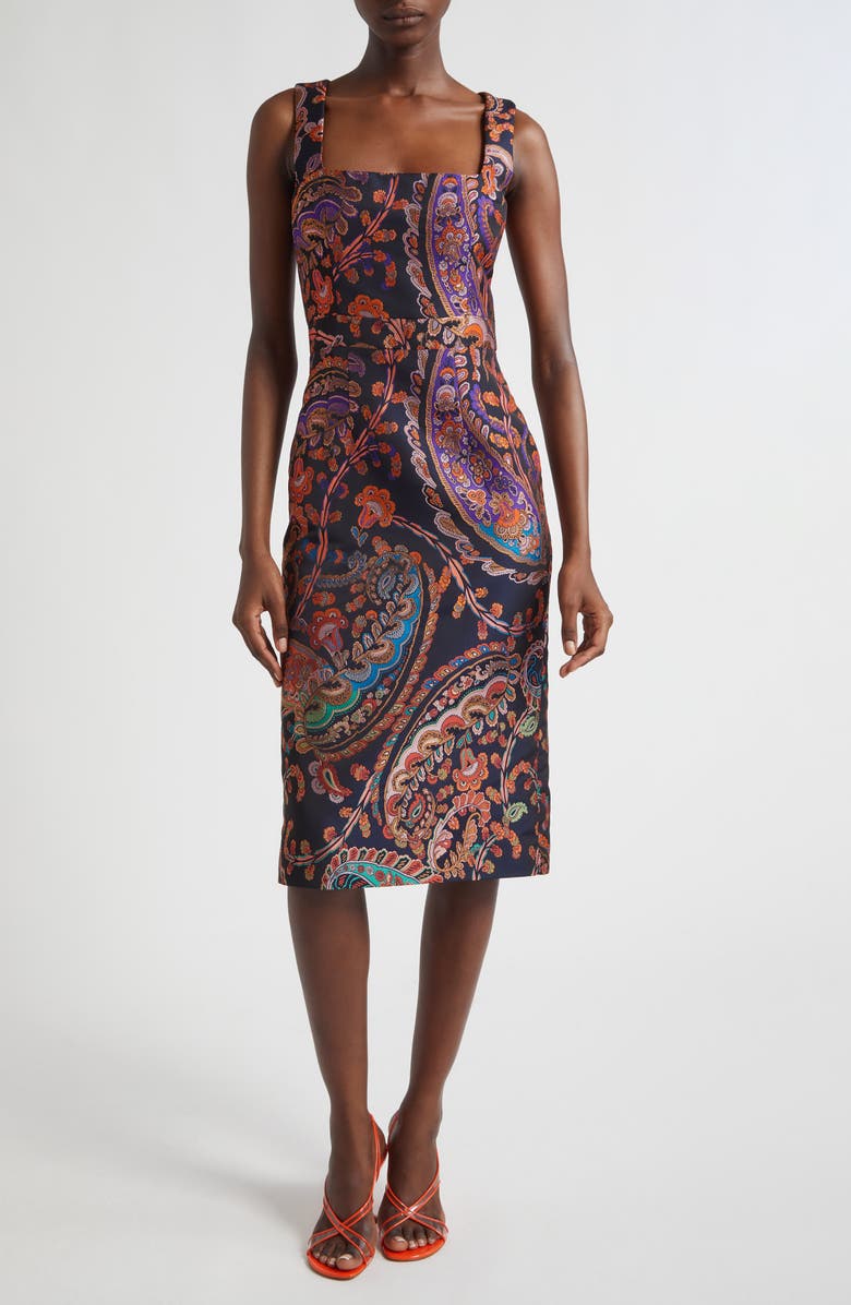 Etro Paisley jacquard Sleeveless Sheath Dress, Main, color, Multicolor Blue Base