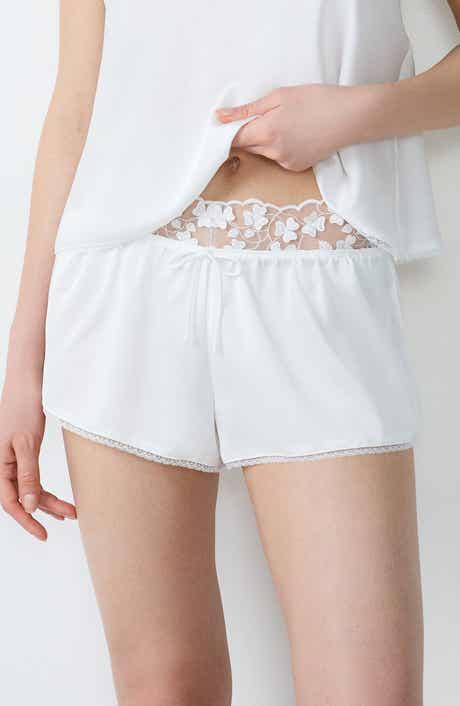 Etam Amour Embroidered Trim Satin Tap Shorts
