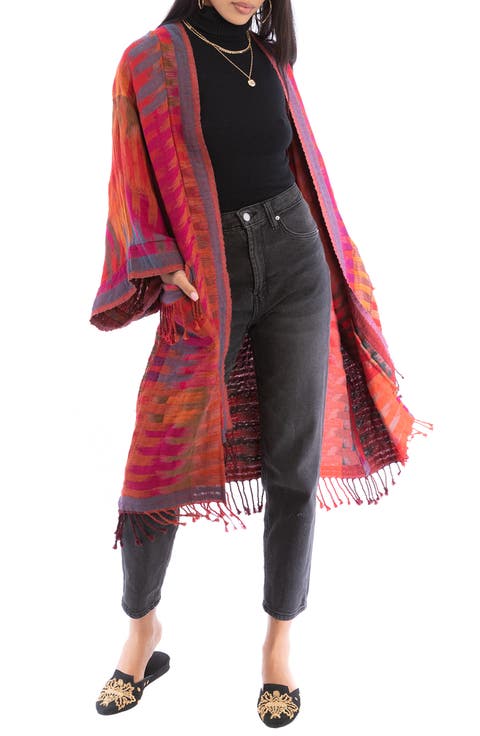 Gradient Stripe Fringe Trim Ruana