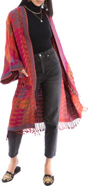 SAACHI Gradient Stripe Fringe Trim Ruana