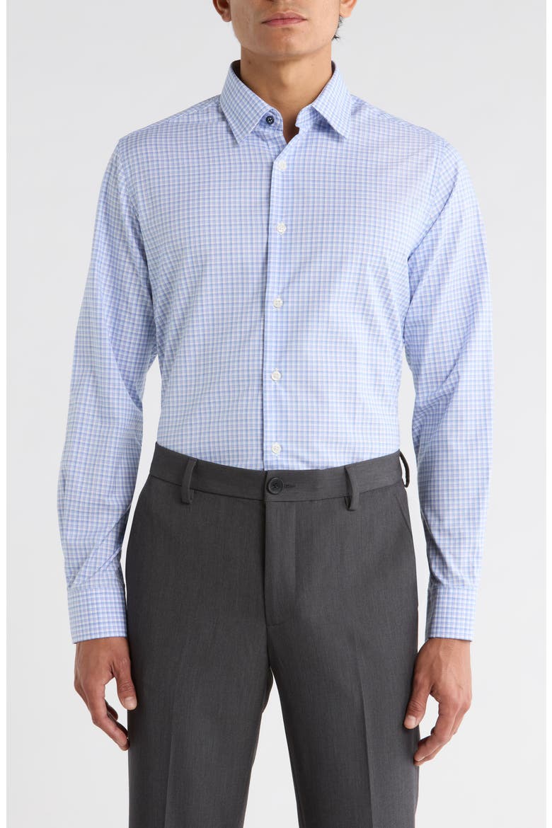 Slim Fit Plaid Stretch Cotton Dress Shirt, Main, color, NAVY