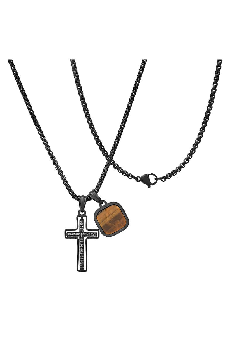 Men's Cross & Tiger's Eye Pendant Necklace, Alternate, color, MULTI
