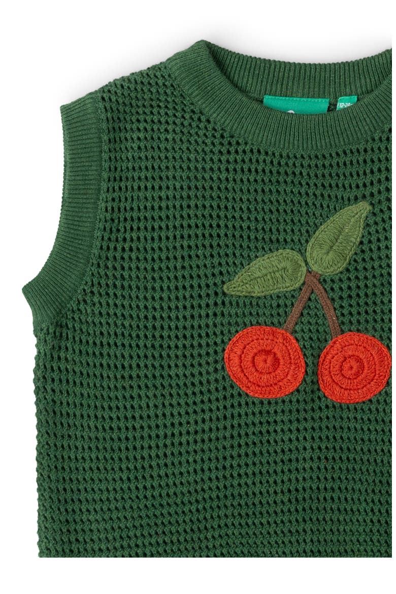 Kids' Little Cherry Sleeveless Organic Cotton Sweater, Alternate, color, GREEN