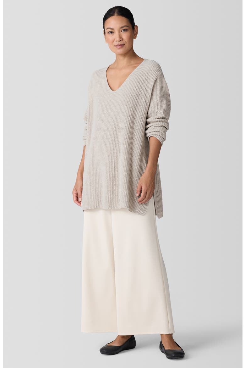 V-Neck Organic Cotton Chenille Sweater, Alternate, color, ALMOND