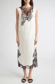 LOULOU DE SAISON Uma Lace Trim Silk Twill Maxi Dress