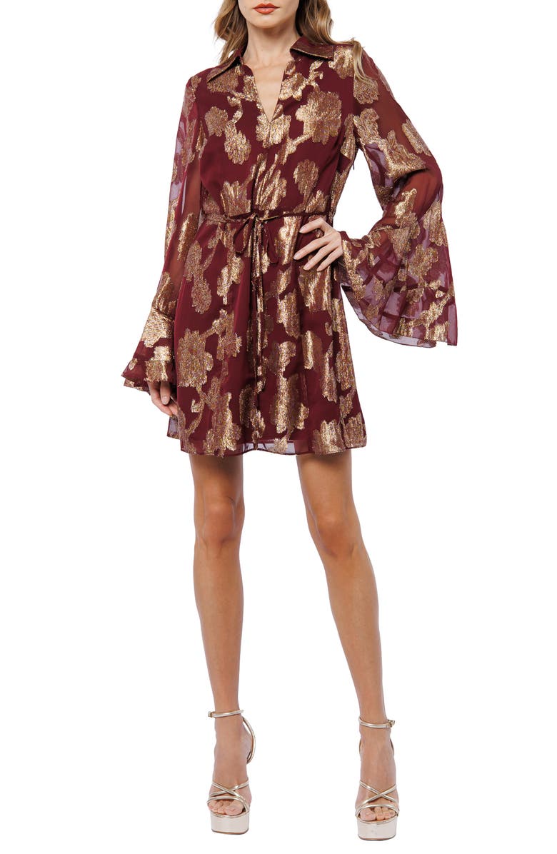 CIEBON Estrada Long Sleeve Fil Coupé Chiffon Minidress, Alternate, color, Burgundy