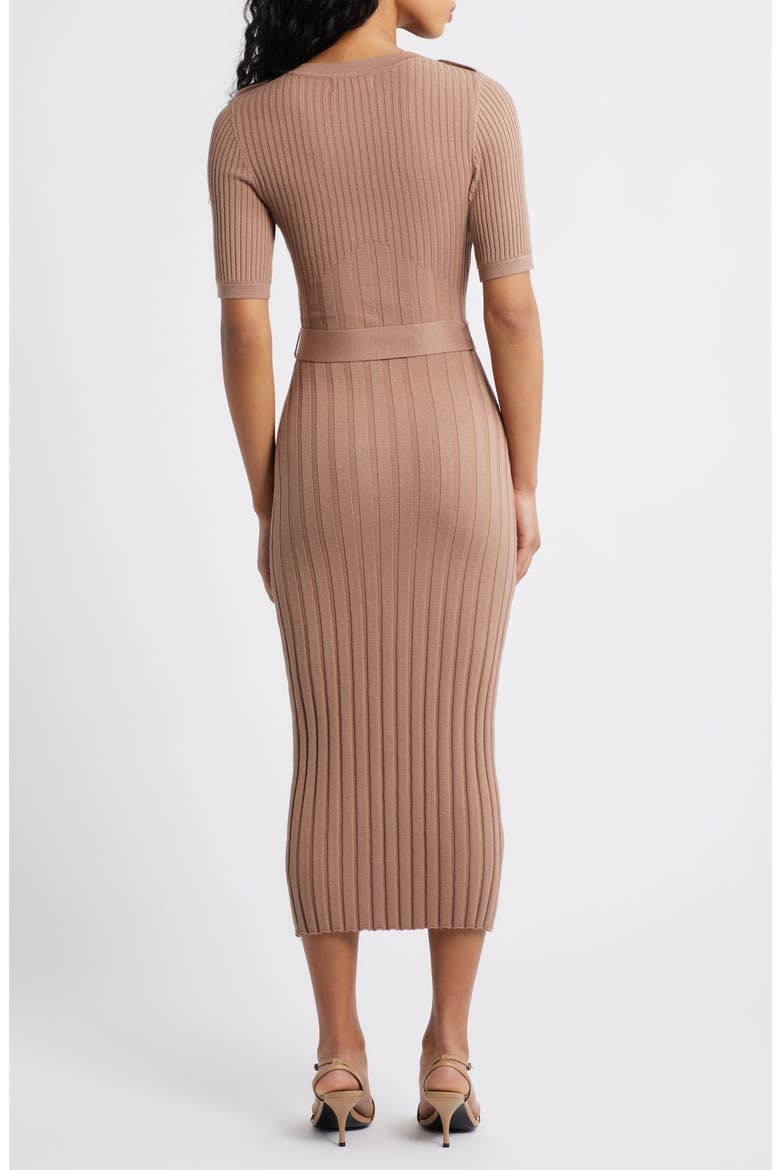 Belted Rib Sweater Dress, Alternate, color, MOCHA