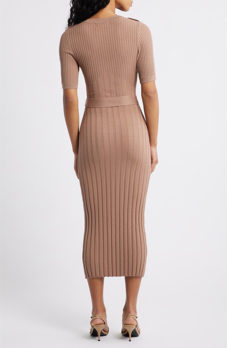 FREEMARKET Belted Rib Sweater Dress, Alternate, color, Mocha