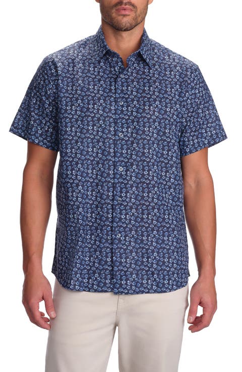 Floral Print Short Sleeve Cotton Button-Up Shirt