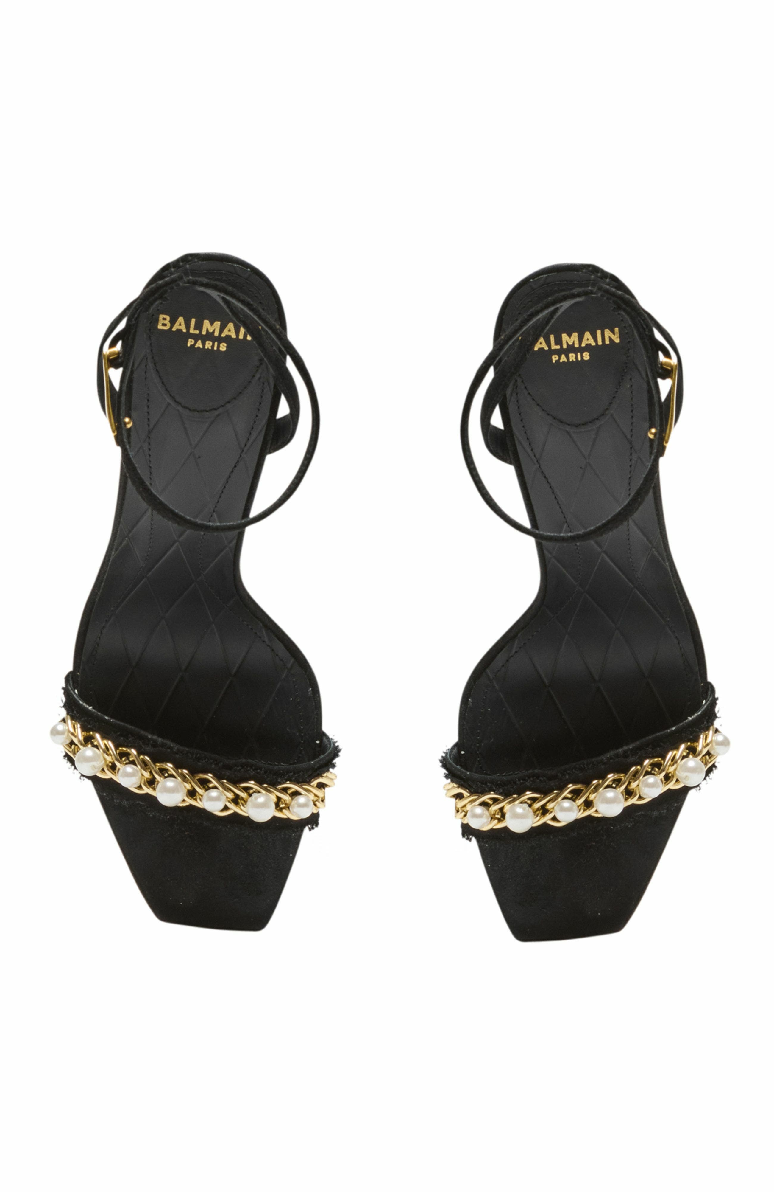 Balmain Pb Sandals In Suede Leather, Alternate, color, Black