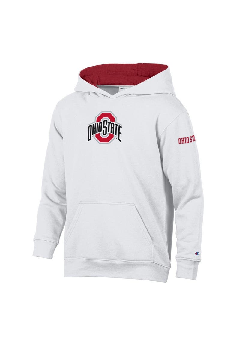Youth Champion  White/Scarlet Ohio State Buckeyes Volume Fleece Hoodie, Main, color, White