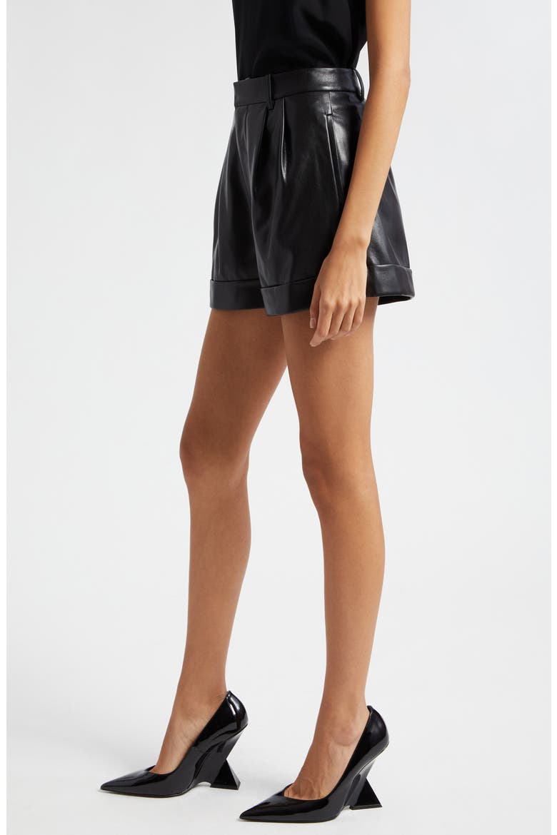 Conry Pleated Cuff Hem Faux Leather Shorts, Alternate, color, BLACK