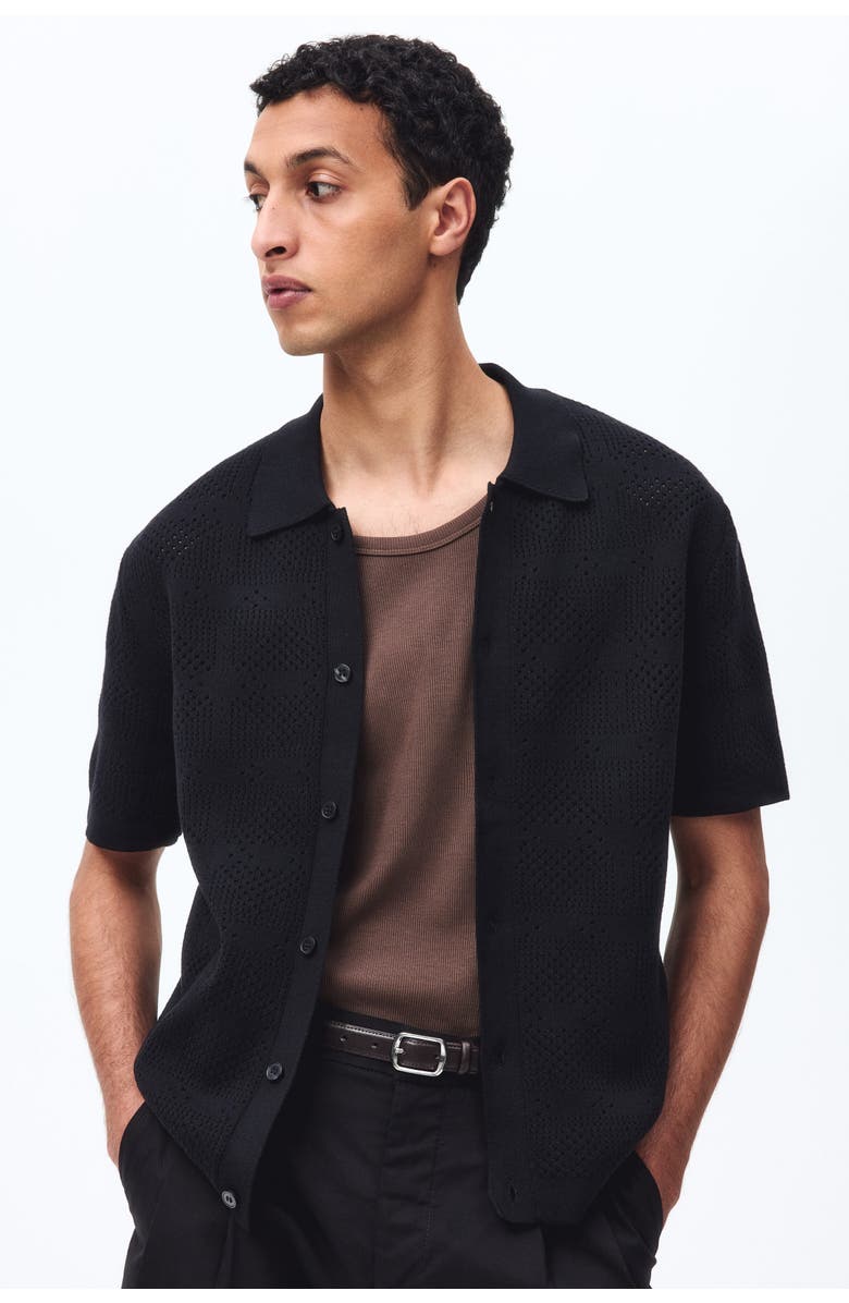 H&M Regular Fit Knitted Shirt, Main, color, Black
