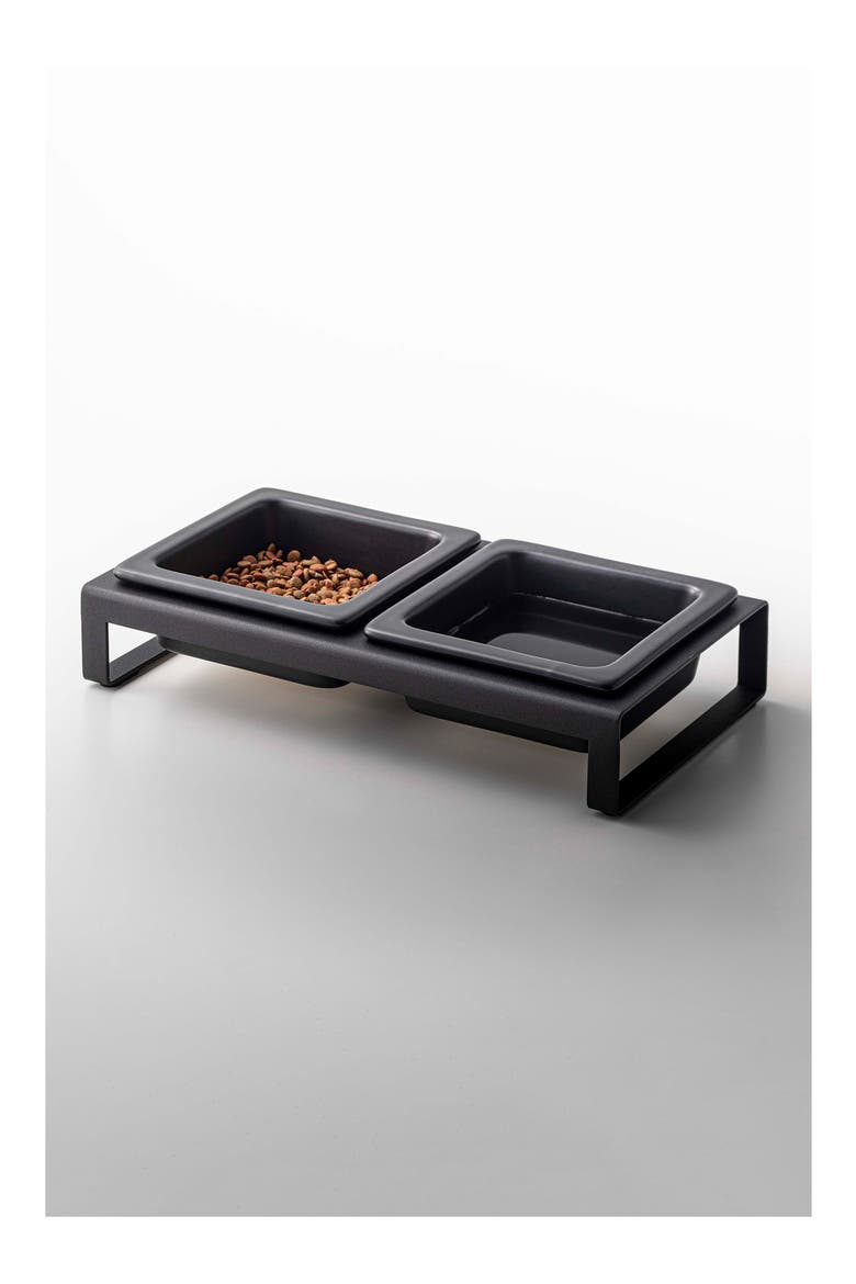 Short Elevated Double Bowl Pet Diner, Alternate, color, BLACK