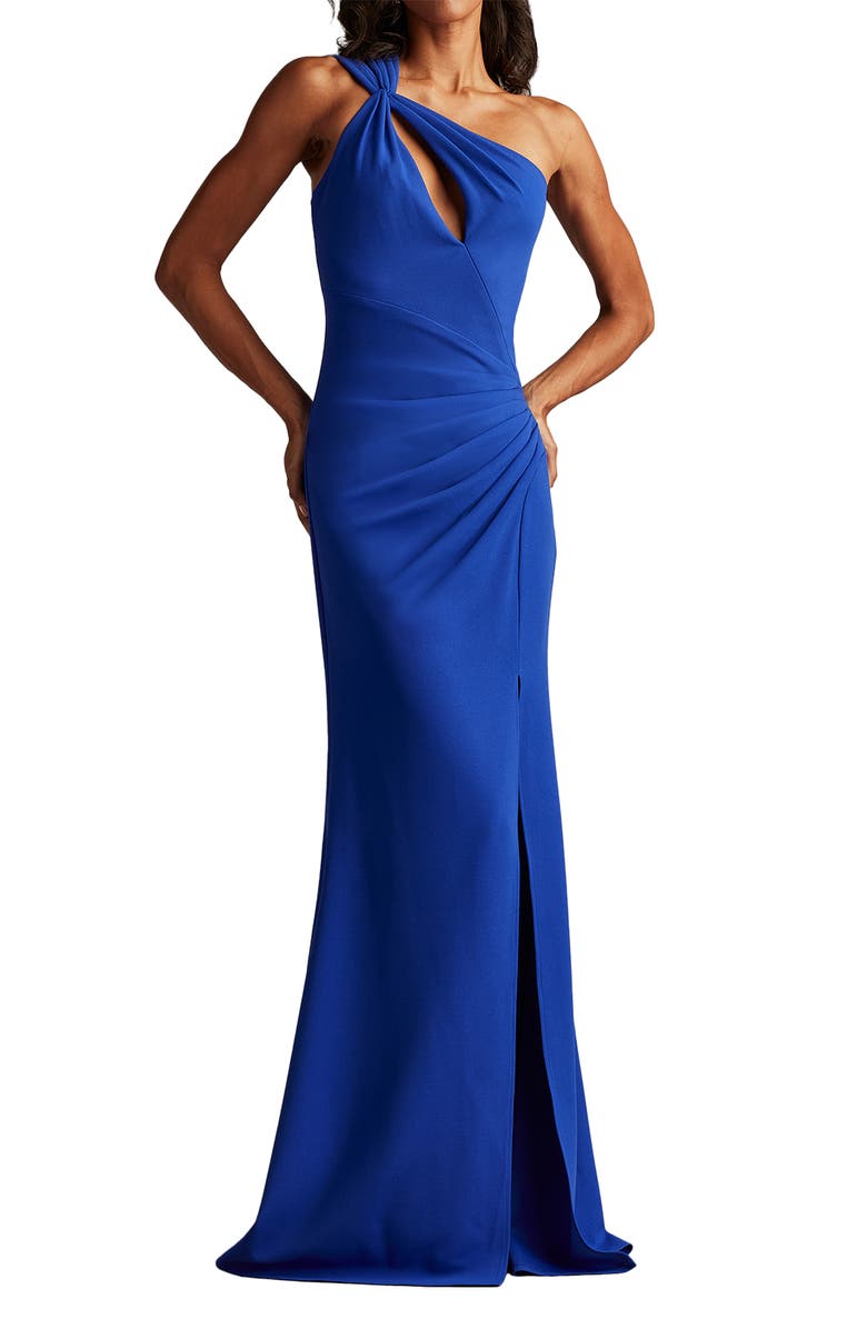 Tadashi Shoji Twist Detail One-Shoulder Crepe Gown, Alternate, color, Mystic Blue