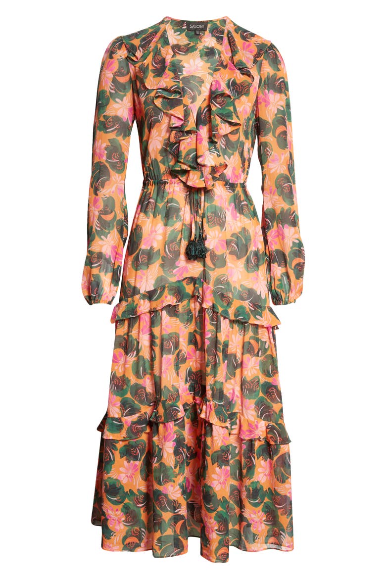 Yara Floral Long Sleeve Midi Dress, Alternate, color, ORANGE LILYPAD