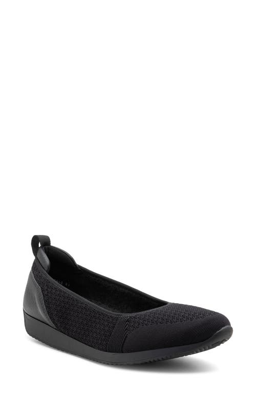 ara Perth Sport Mixed Media Ballet Flat in Black Woven Stretch 