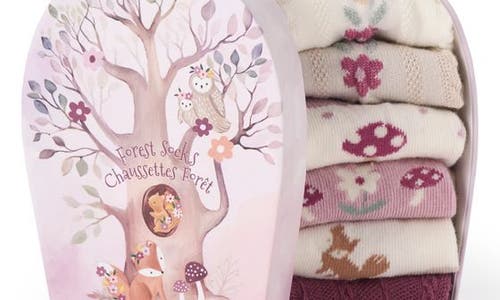 Elegant Baby Assorted 6-pack Forest Family Socks Gift Box In Ivory Multi