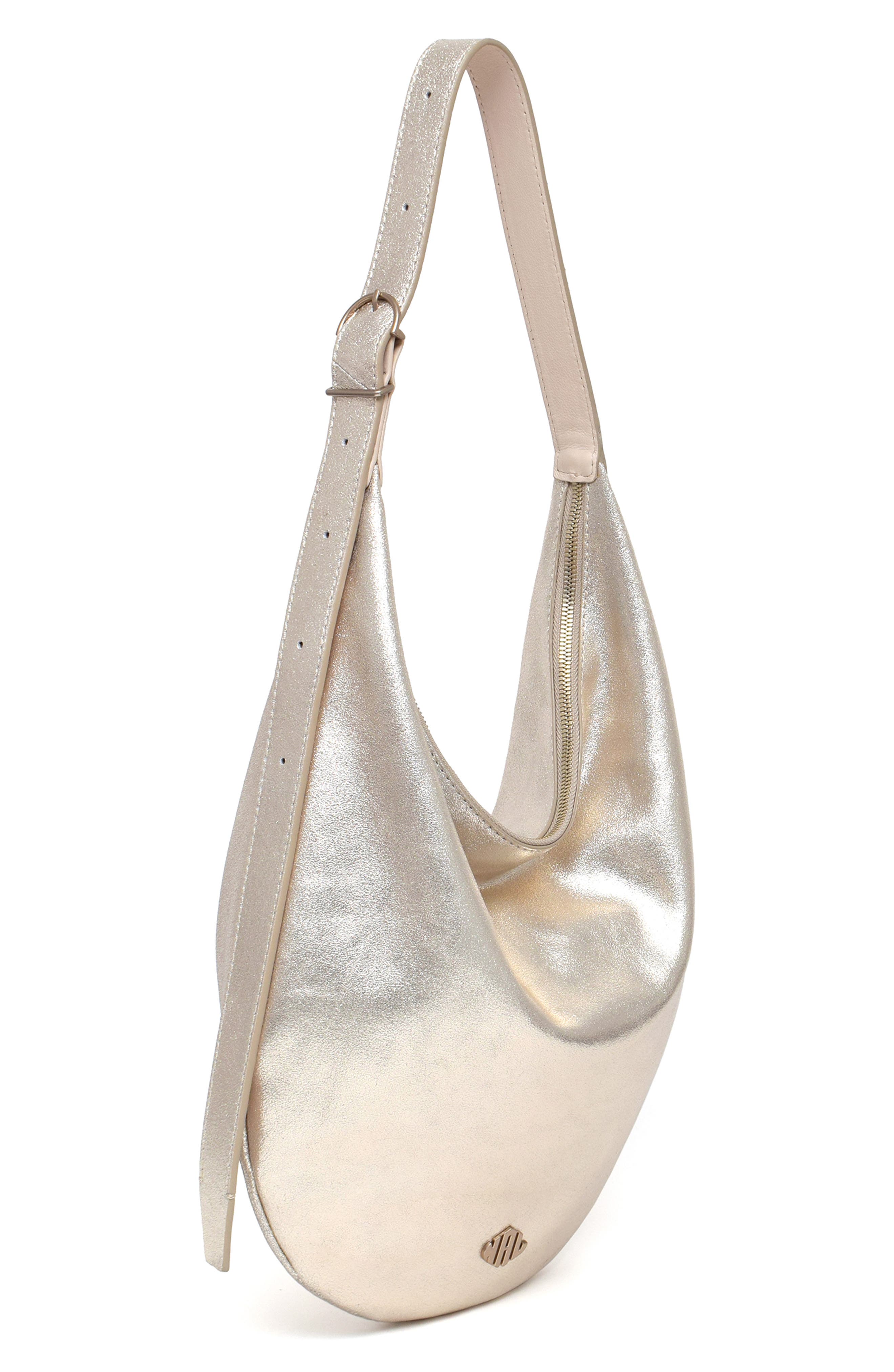 New Amsterdam Leatherworks Wyatt Metallic Hobo Bag, Alternate, color, Champagne