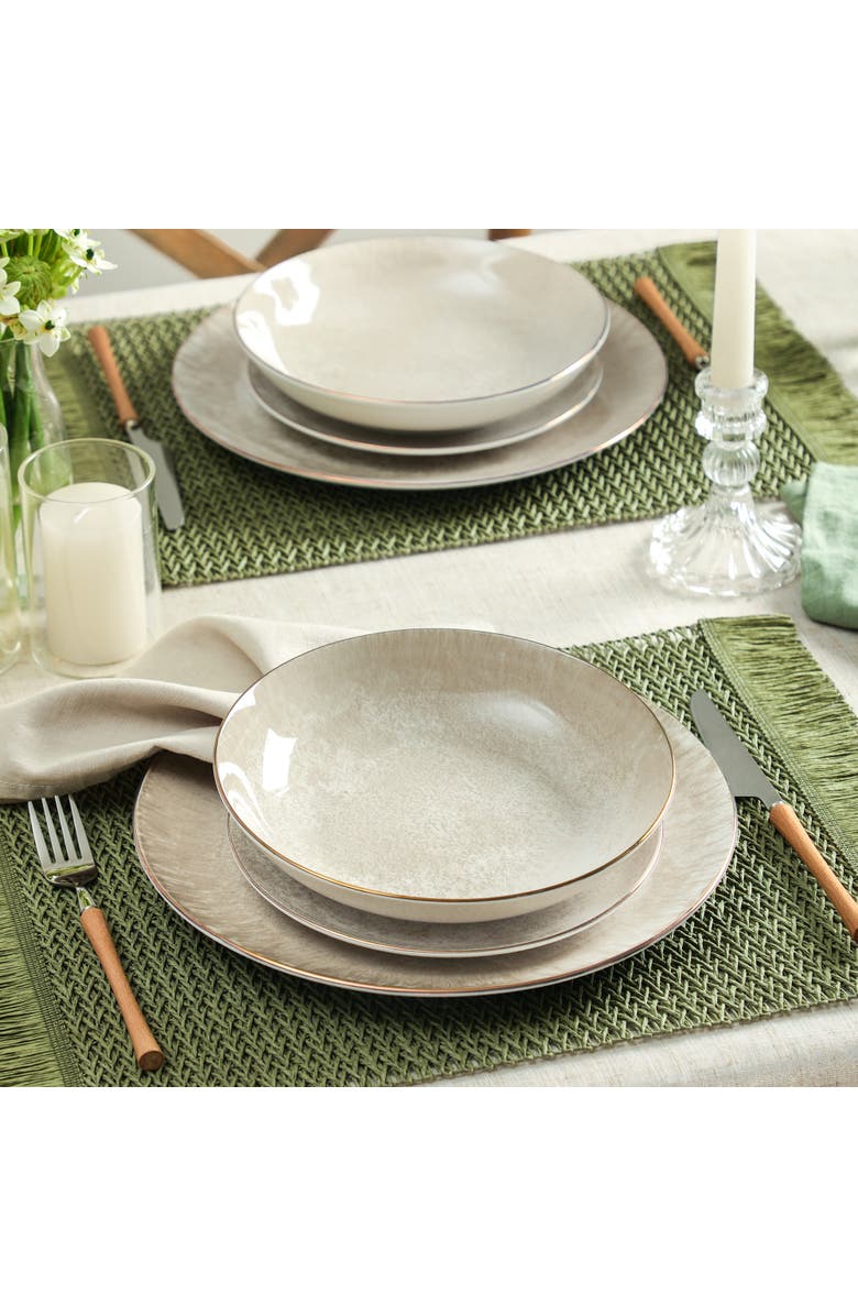 Christian Siriano Onyx 24-Piece Dinnerware Set Porcelain, Service for 8, Alternate, color, Beige And Gold