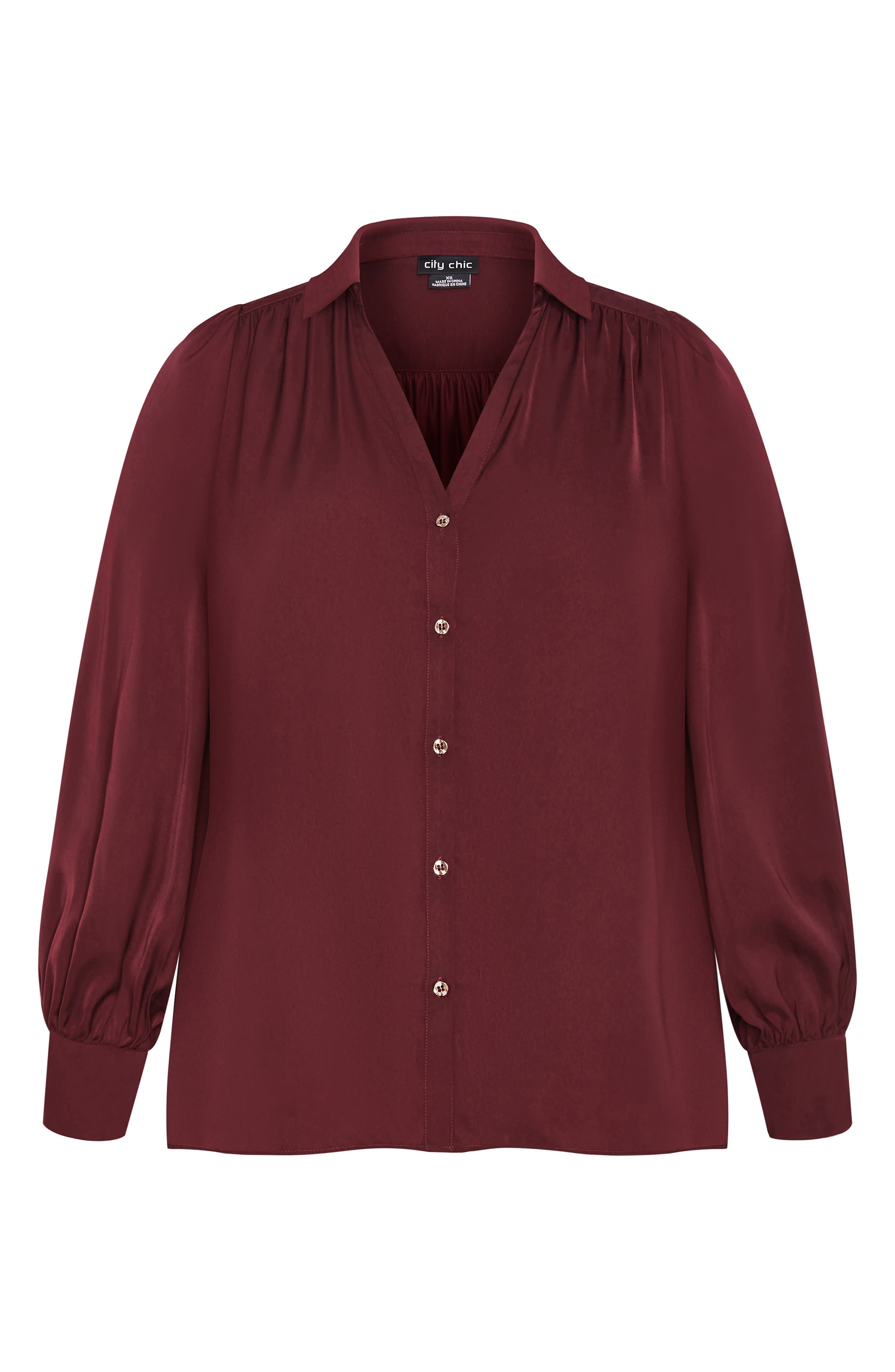 City Chic Jennifer Johnny Collar Button-up Shirt In Red