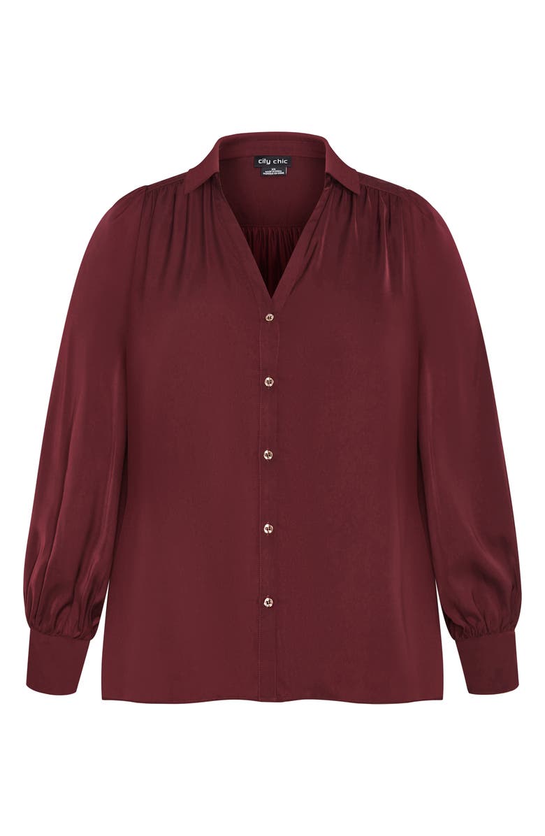 City Chic Jennifer Johnny Collar Button-Up Shirt, Alternate, color, Red