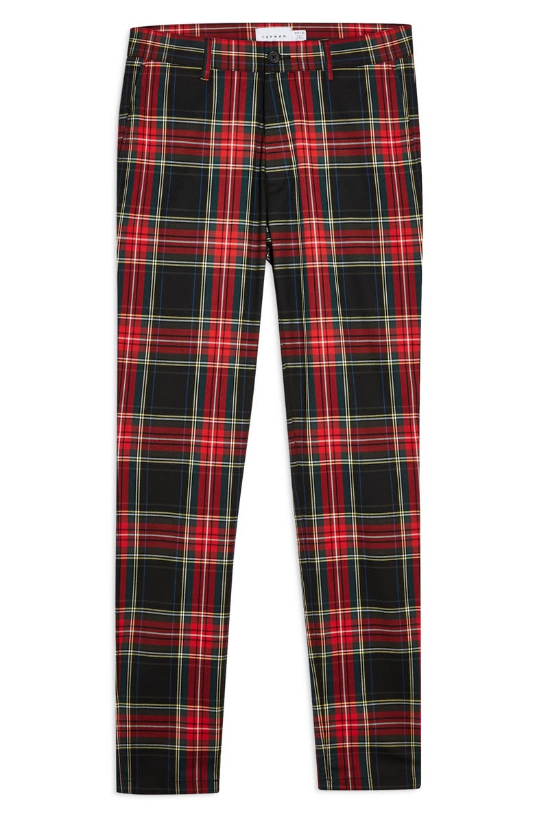 Topman Tartan Stretch Skinny Fit Pants, Alternate, color, 