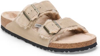 NEW 10 / shops 41 Birkenstock Arizona Brown Suede Shearling Lined Sandals