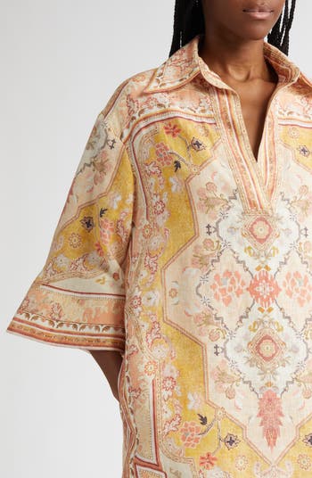 ワンピース Zimmermann Printed linen Wylie tunic dress Wylie Tunic Midi Dress Rust Multi Online | Zimmermann